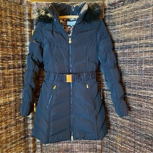 Black long puffer coat, Laundry by Shelly Segal.